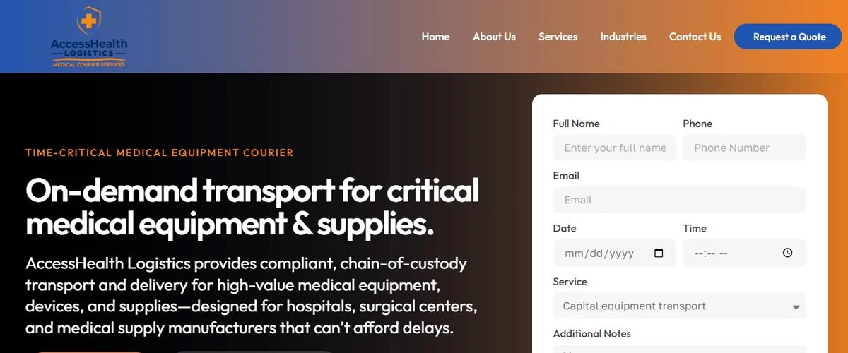 AccessHealth Logistics website homepage designed by Beech Marketing & Media Group
