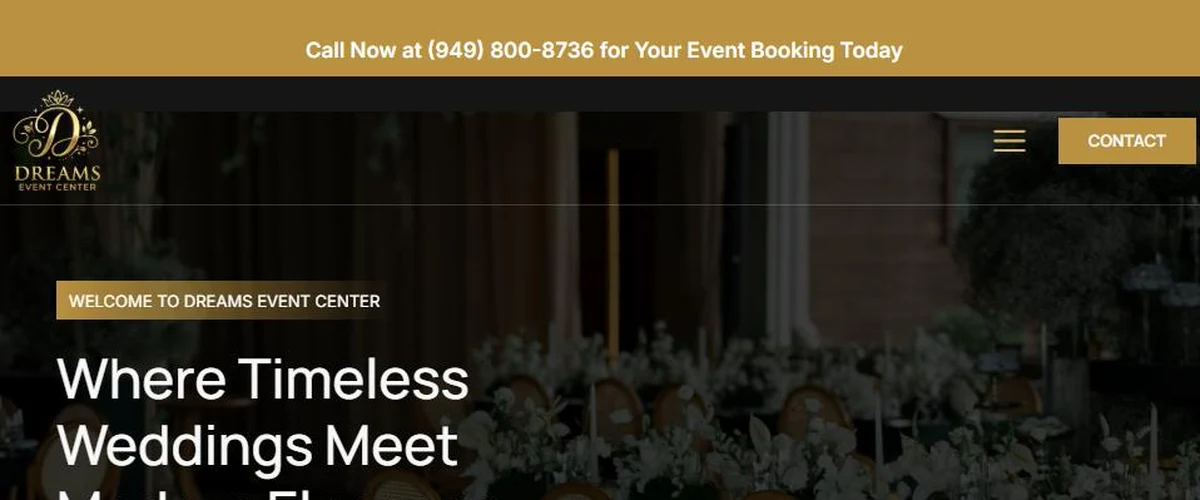 Dreams Event Center website homepage designed by Beech Marketing & Media Group