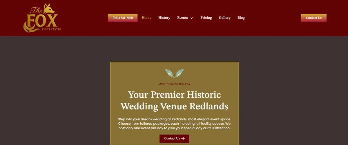 The Fox Event Center website homepage designed by Beech Marketing & Media Group