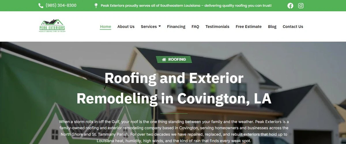 Peak Exteriors website homepage designed by Beech Marketing & Media Group