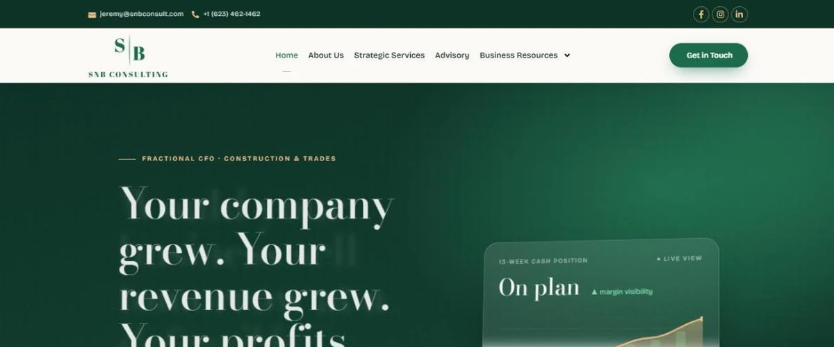 SNB Consulting website homepage designed by Beech Marketing & Media Group